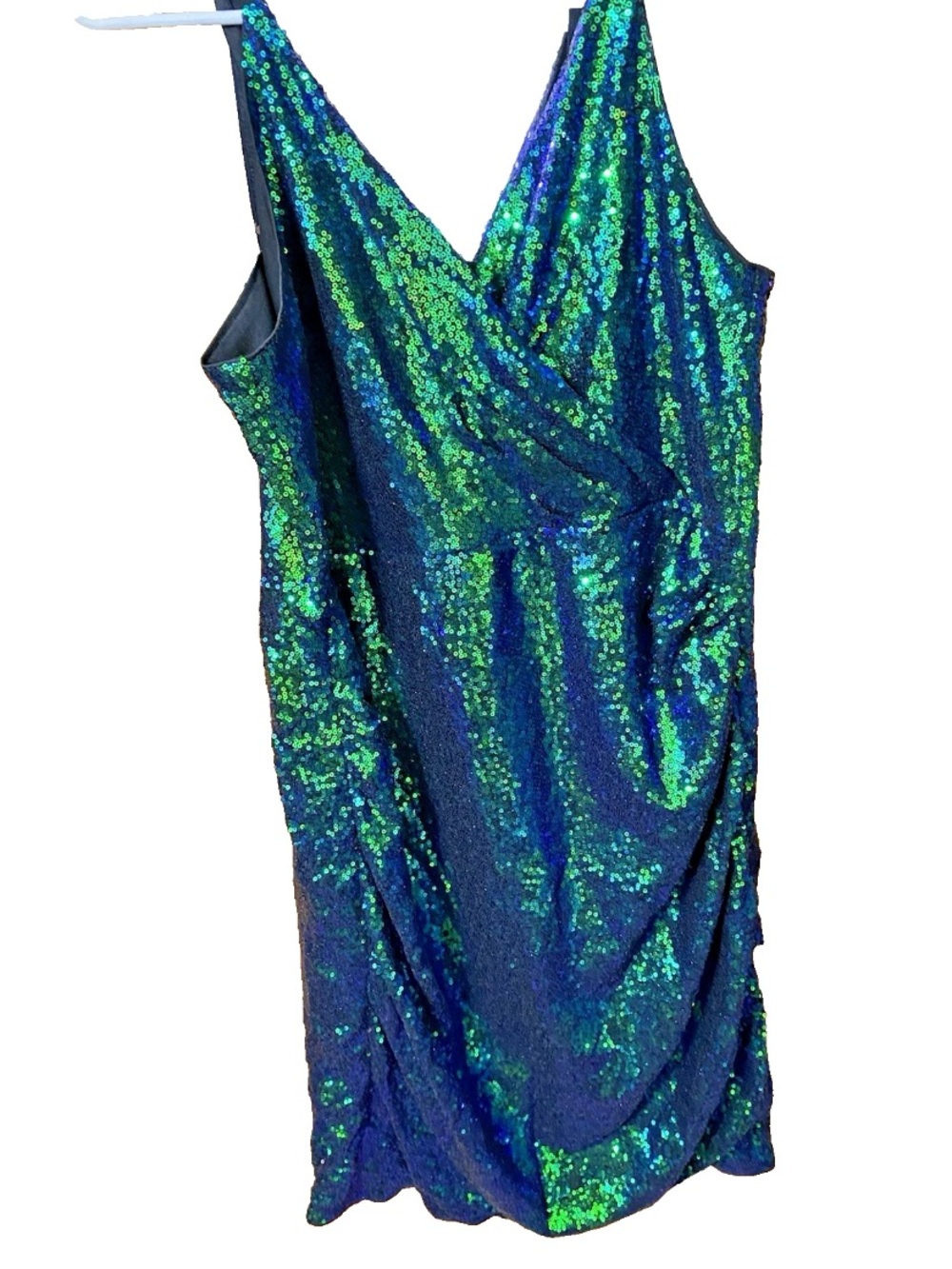 Green-Blue Sequin V-Neck Slip Dress